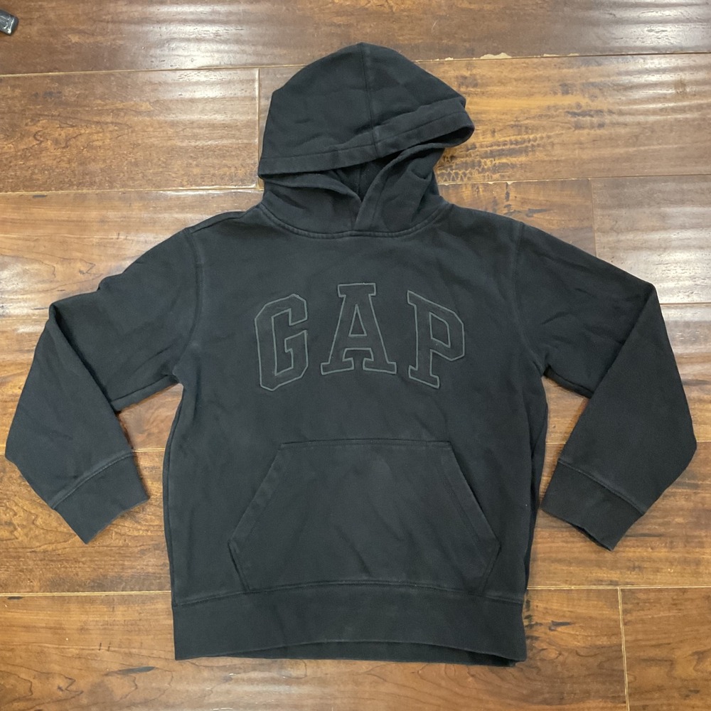 Gap Kids Black Tonal Logo Fleece Hoodie Sweatshirt Size L 10-11